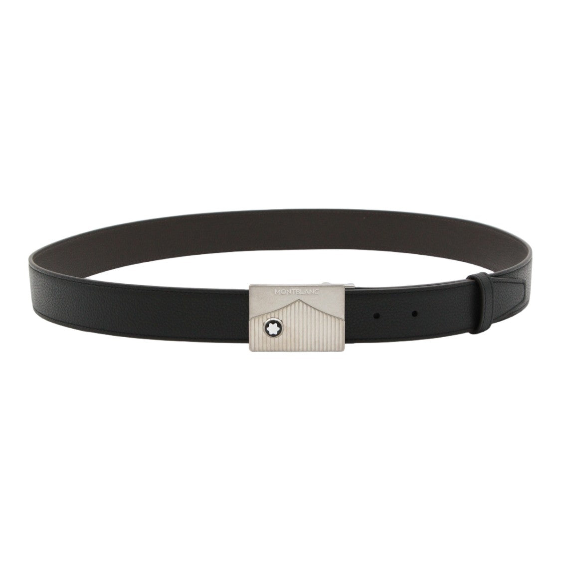 Montblanc Textured Leather Belt With Rectangular Silver Buckle