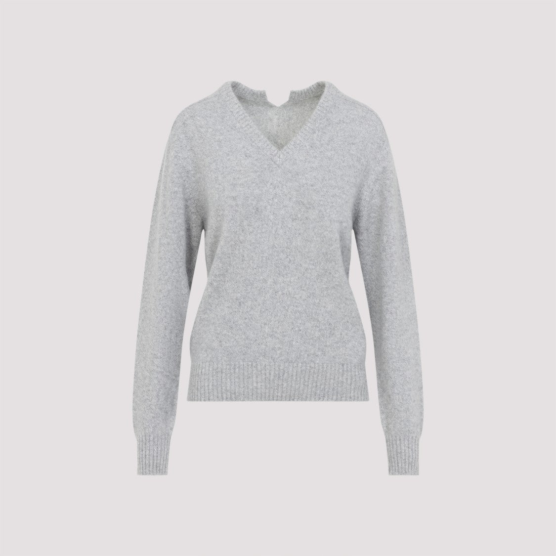 Carven V-Neck Cashmere Knit Sweater With Ribbed Hem