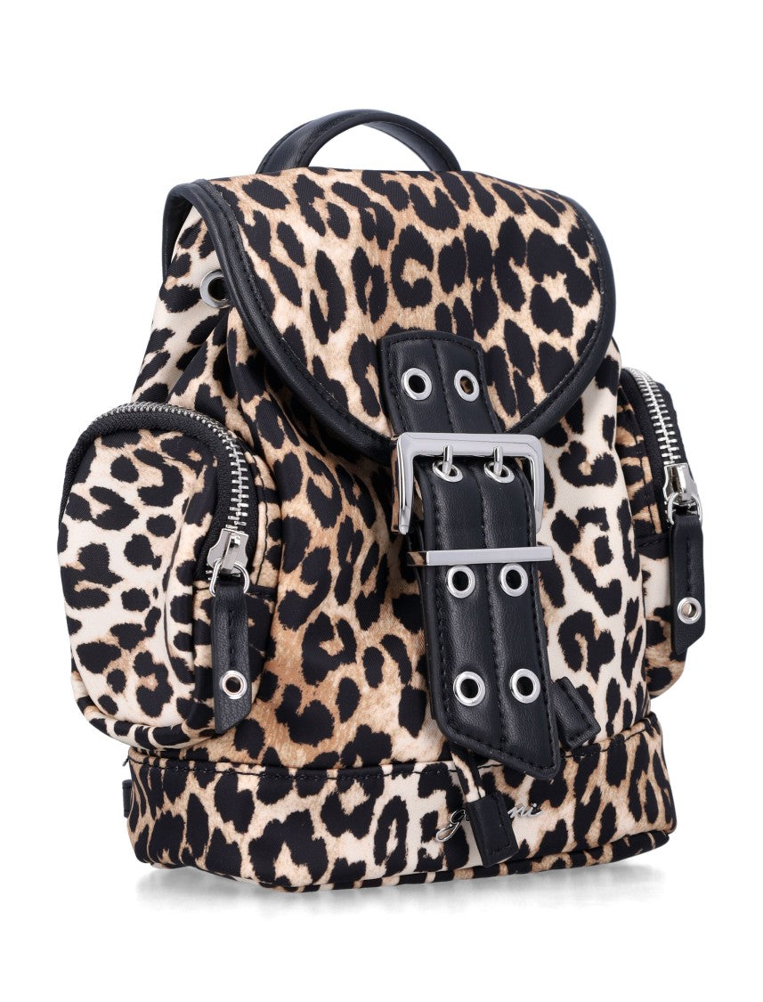 Ganni Mini Leopard Print Compact Backpack
