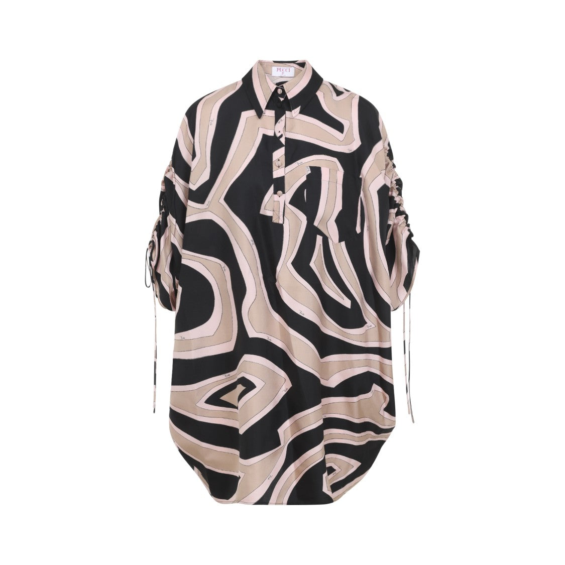 Pucci Silk Day Dress With Abstract Wavy Pattern