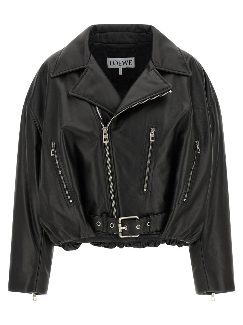 Loewe Cropped Lamb Nappa Leather Biker Jacket With Asymmetric Zip Closure