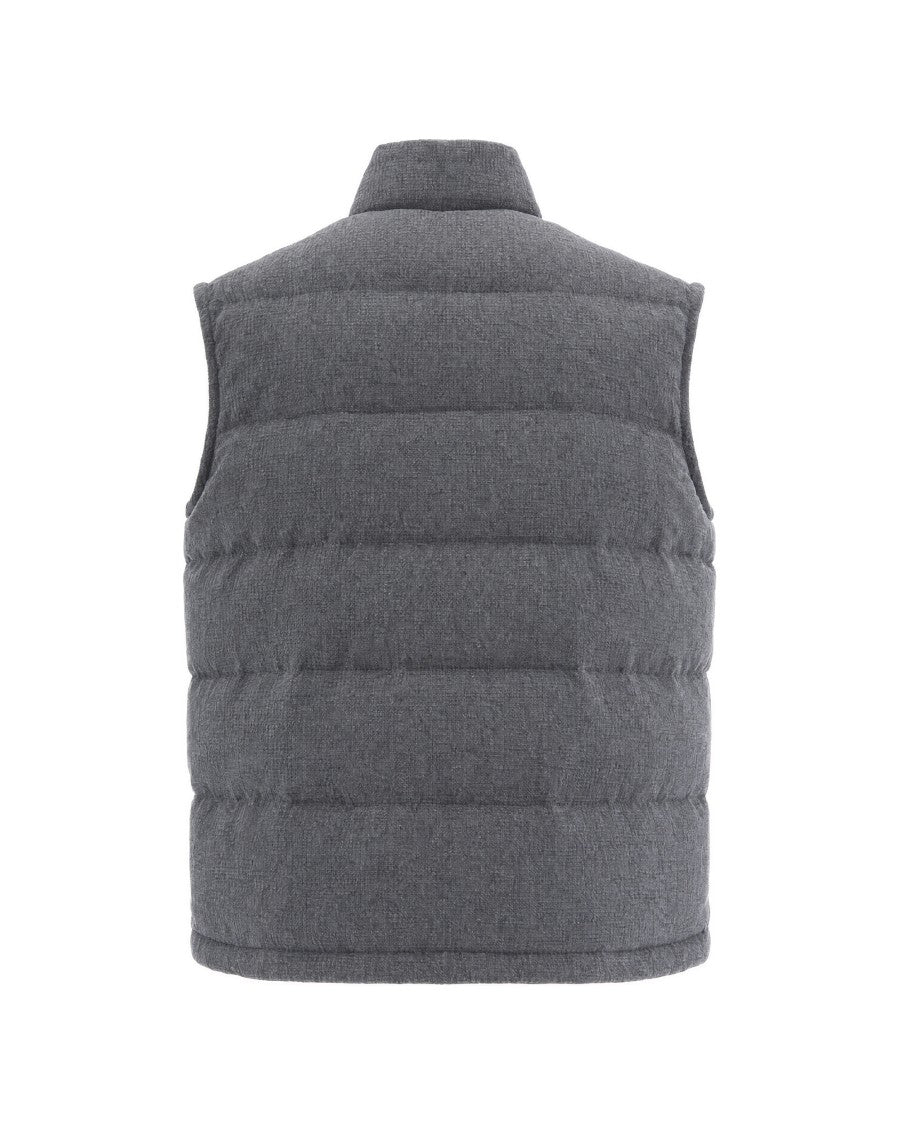 Eleventy Medium Grey Melange Down-Filled Wool-Cashmere Vest