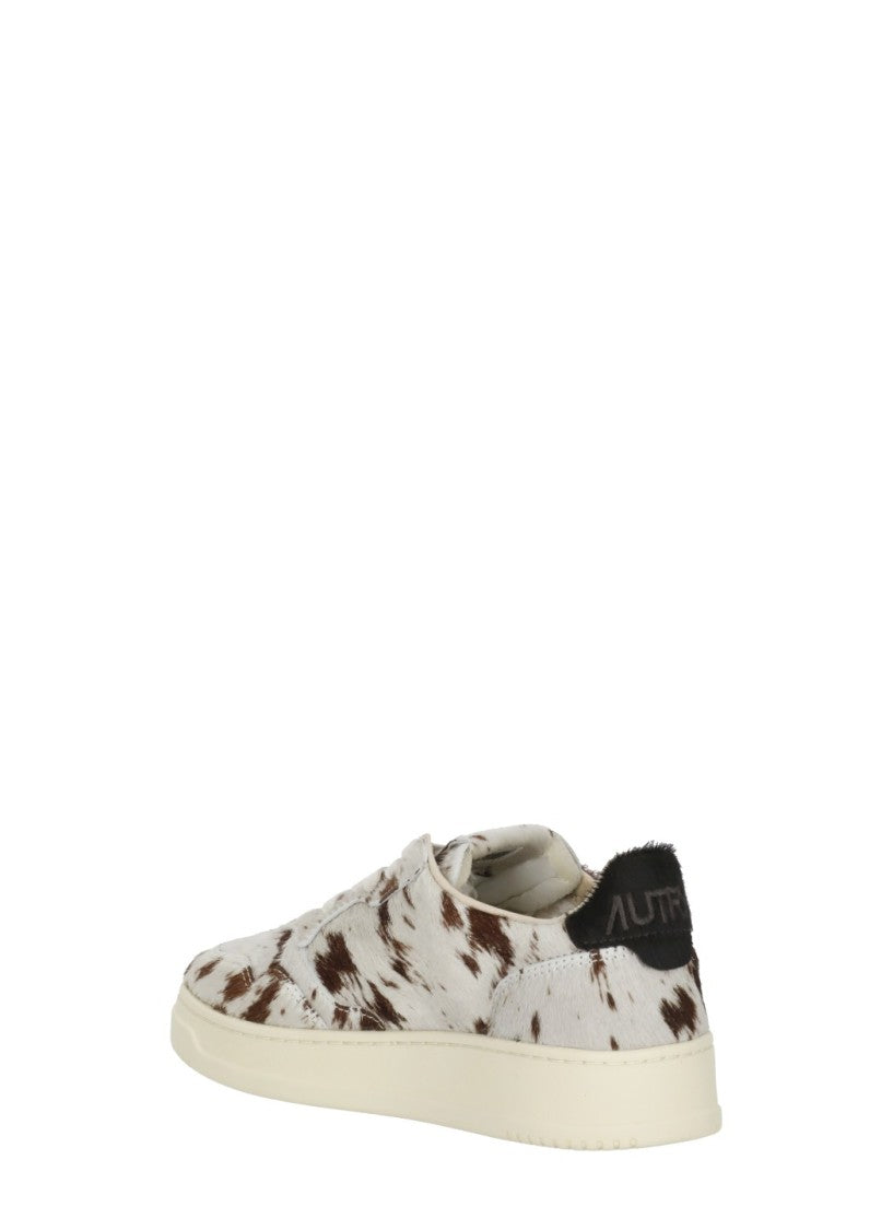 Autry Cow-Print Pony Leather Low-Top Sneakers