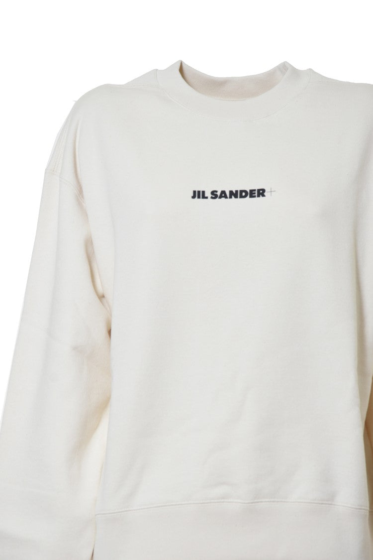 Jil Sander Natural White Cotton Crewneck Sweatshirt With Logo