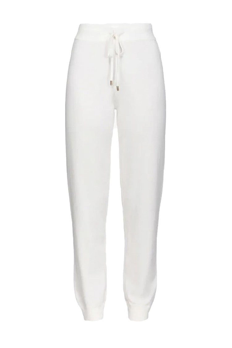 Pinko Relaxed Fit White Trousers Ribbed Cuffs