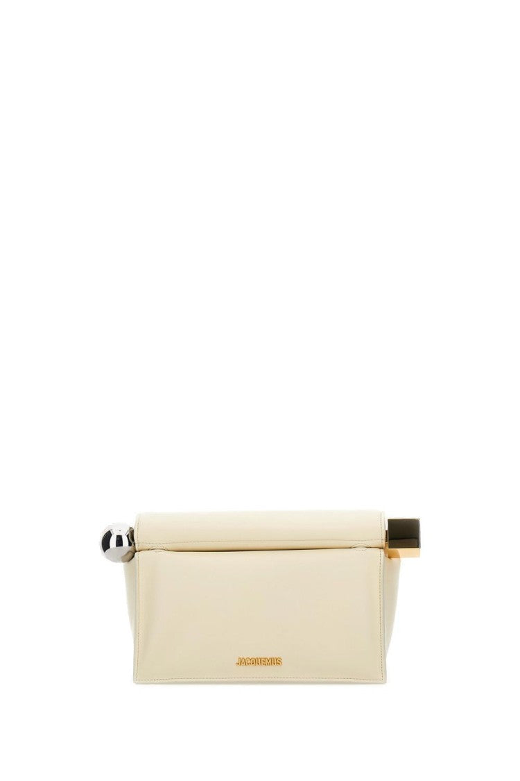 Jacquemus Structured Round Clutch With Gold Logo And Unique Detail