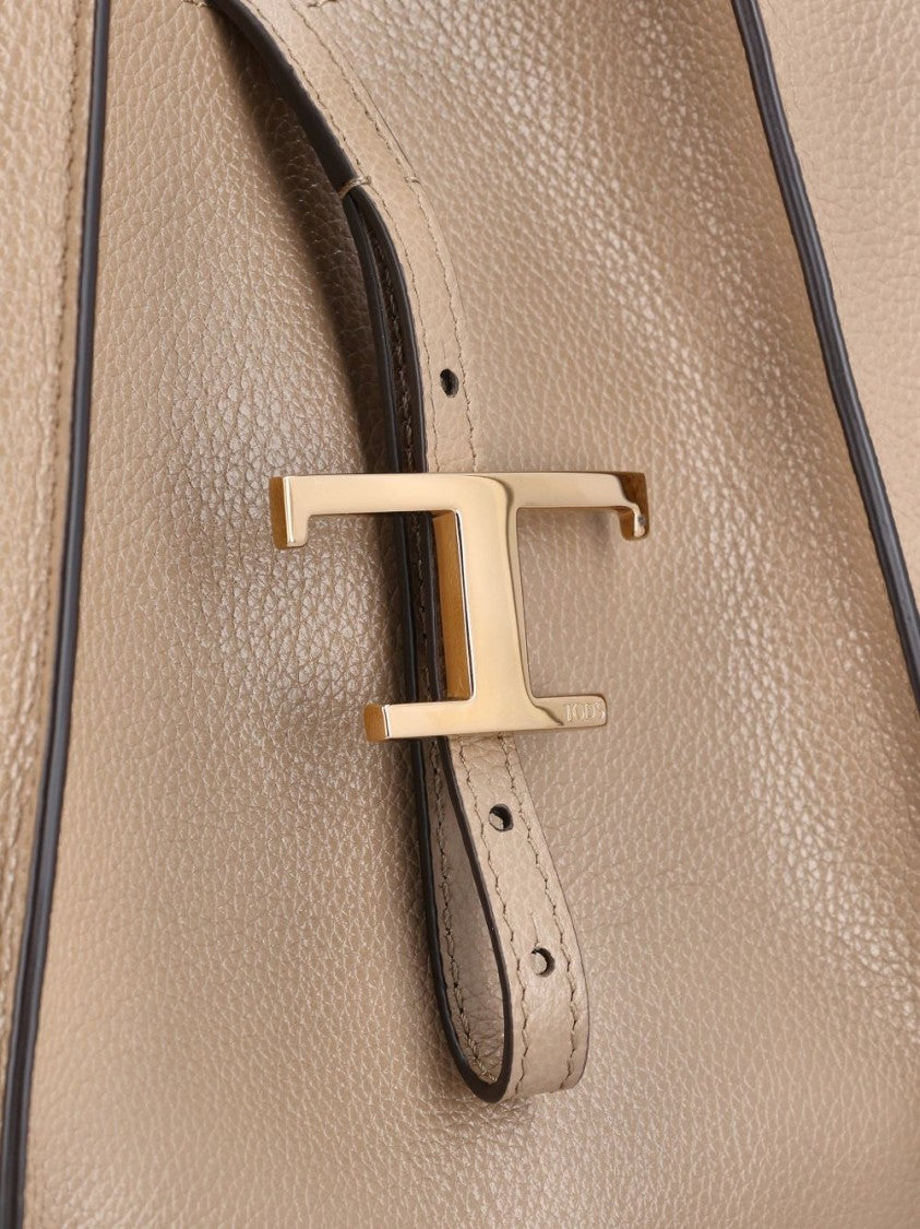 Tod's Beige Grained T-Buckle Pouch Tote