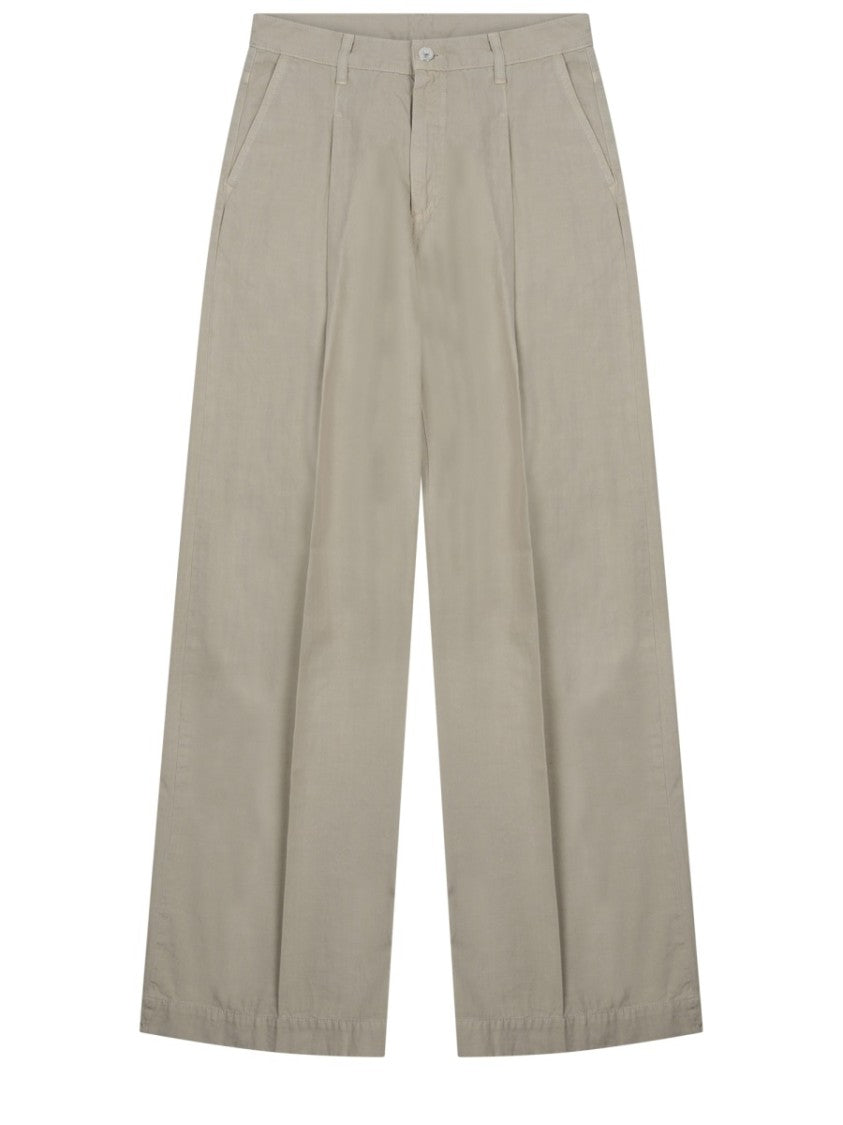 Nine In The Morning Neutrals Ottavia Pleated Cotton Wide-Leg Pants