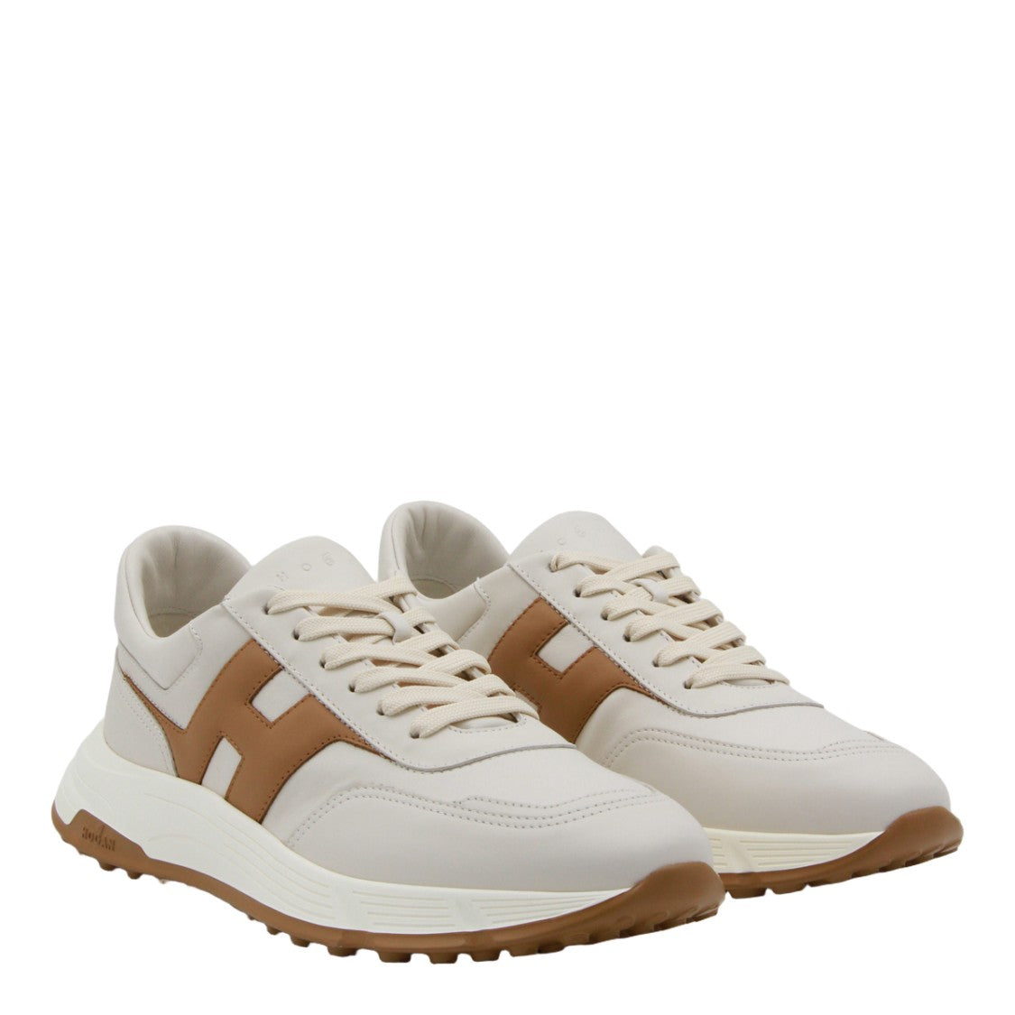 Hogan Cream Base Sneakers With Tan Logo