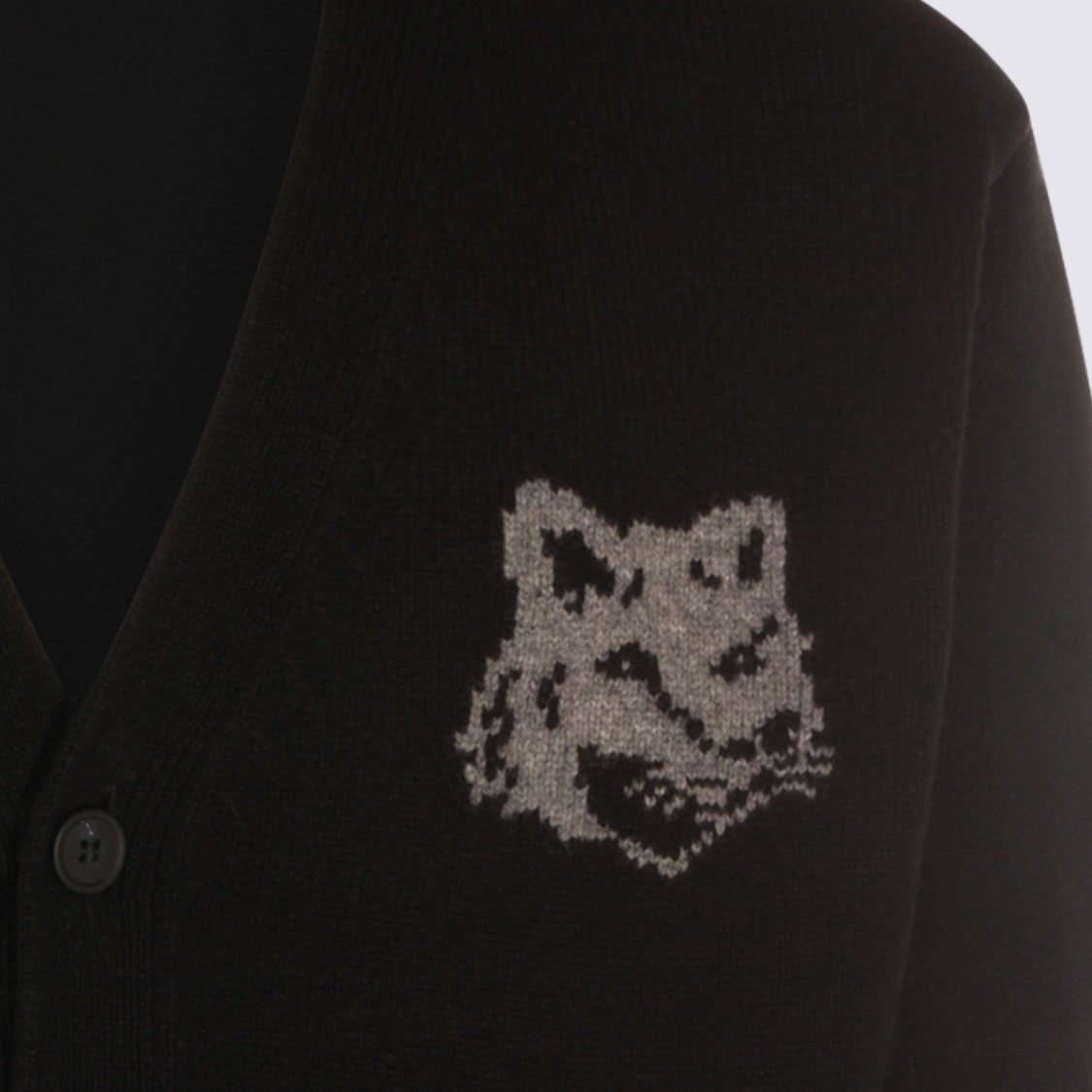 Maison Kitsuné Button-Up Cardigan Sweater With Fox Head Motif