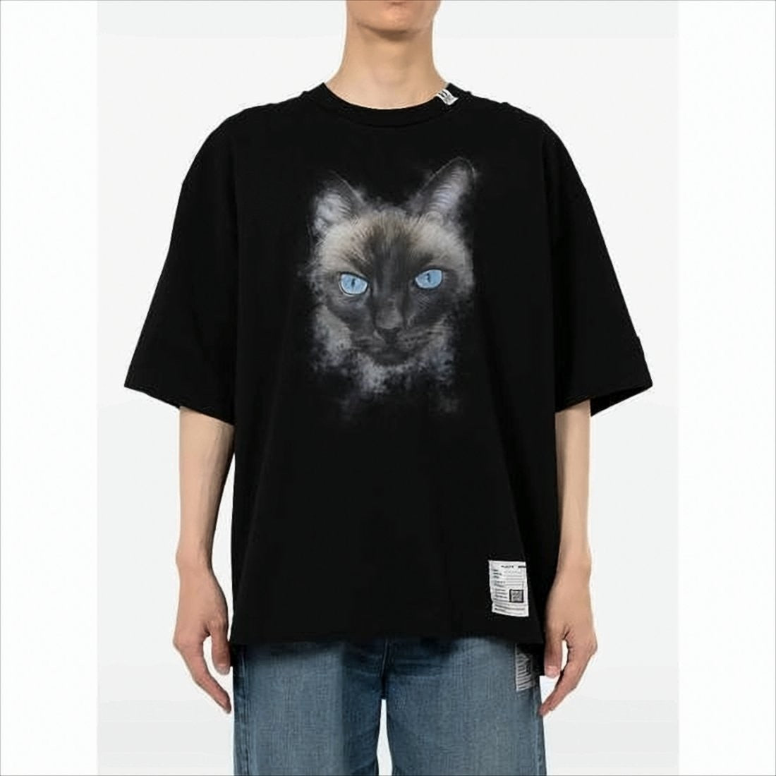 Maison Mihara Yasuhiro Graphic Black Short-Sleeve T-Shirt With Cat Design