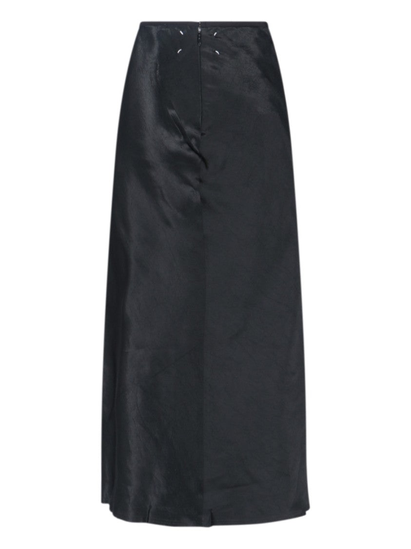 Maison Margiela Midi Satin Skirt With Pleated Hem