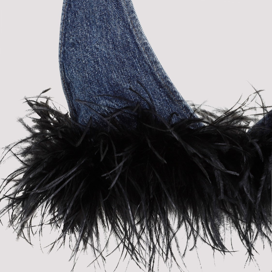 Miu Miu Blue And Black Cotton Top With Feathers