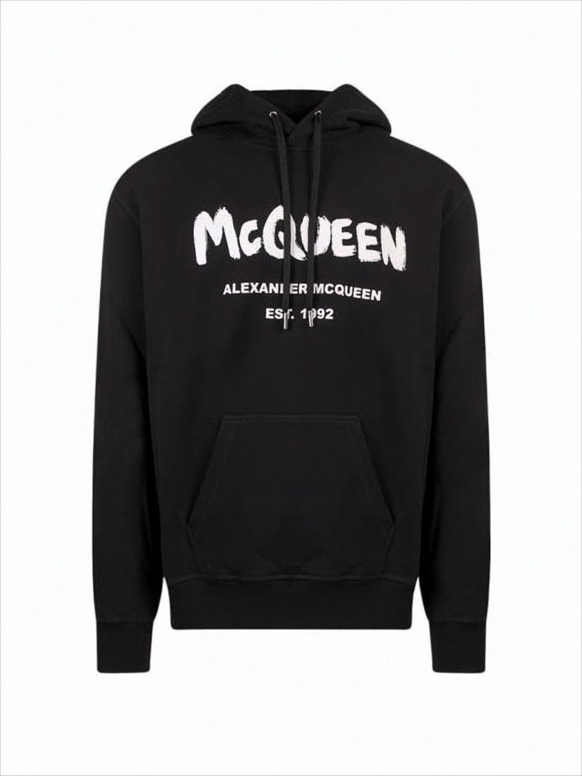 Alexander Mcqueen Classic Black Hoodie With Bold Graphics