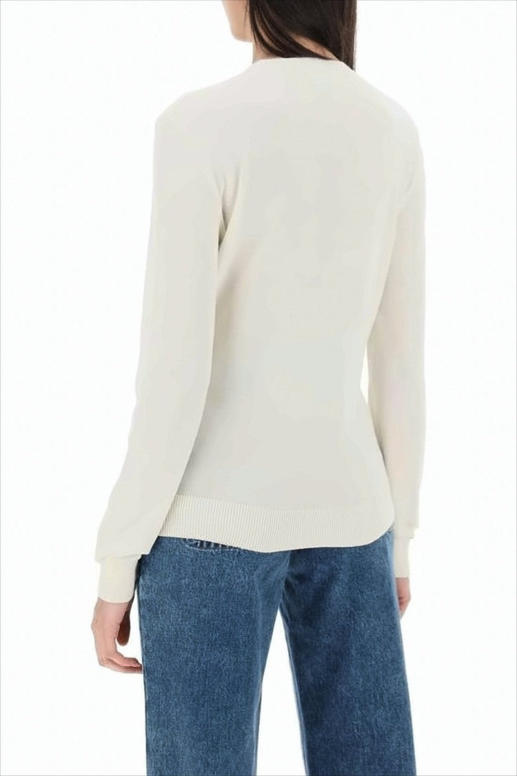 A.P.C. Minimalist White Crew Neck Sweater With Ribbed Details