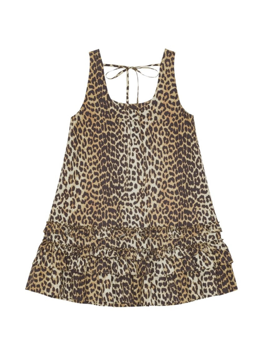 Ganni Multicolor Leopard Print Organic Cotton Mini Dress
