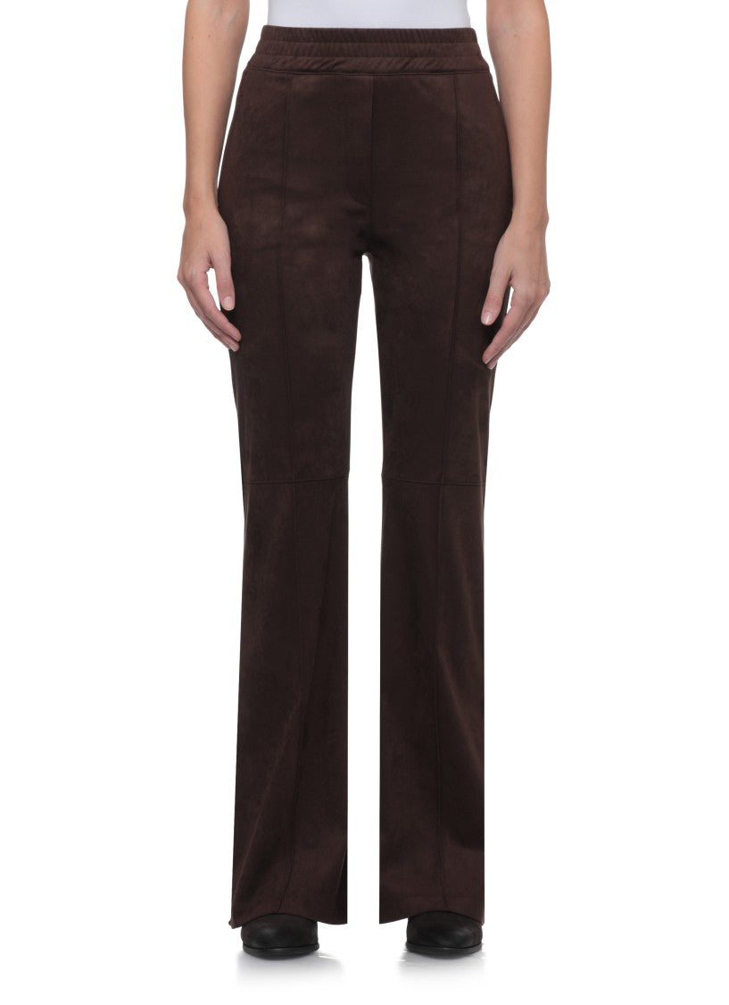 D. Exterior Rich Brown Velvet Pants With Flared Leg And Seam Detailing