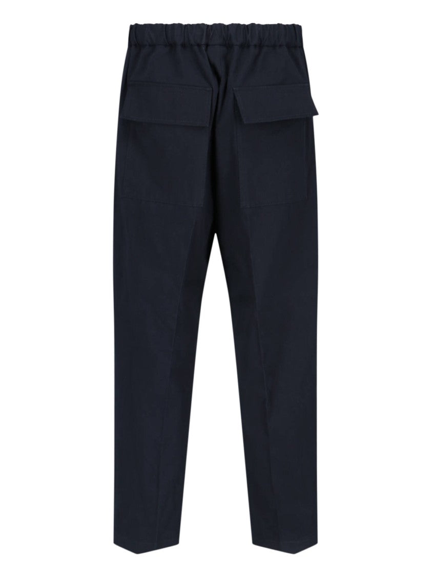 Jil Sander Cropped Tapered Blue Cotton Pants With Elastic Waistband