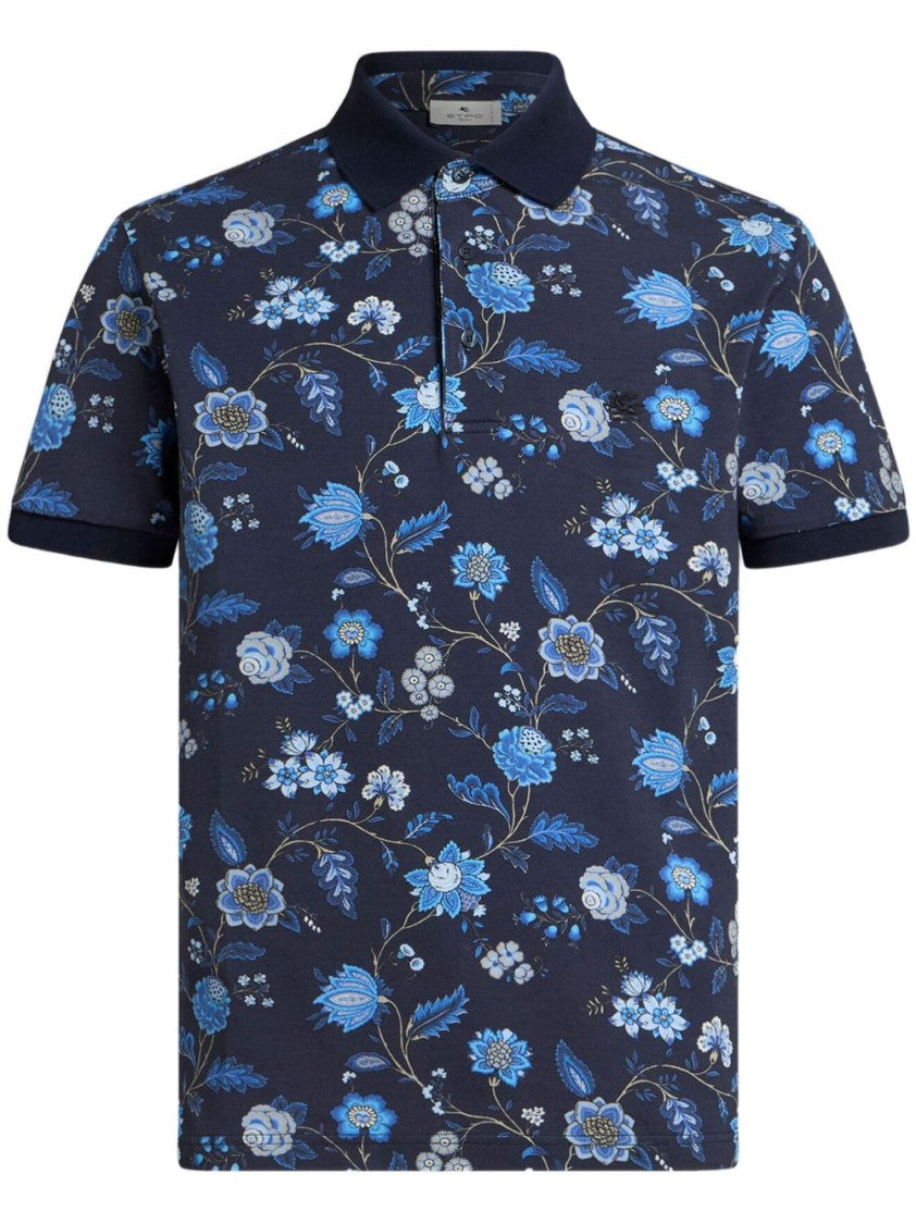 Etro Floral Print Navy Blue Polo