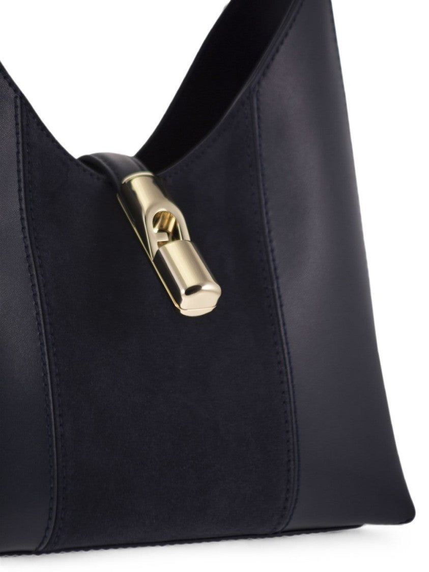 Furla Black Structured Leather-Suede Handbag