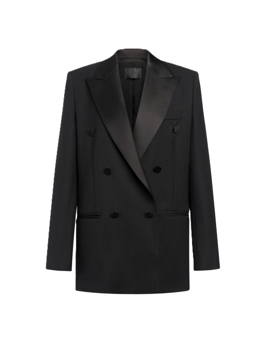 Dondup Black Double-Breasted Blazer With Satin Peak Lapel