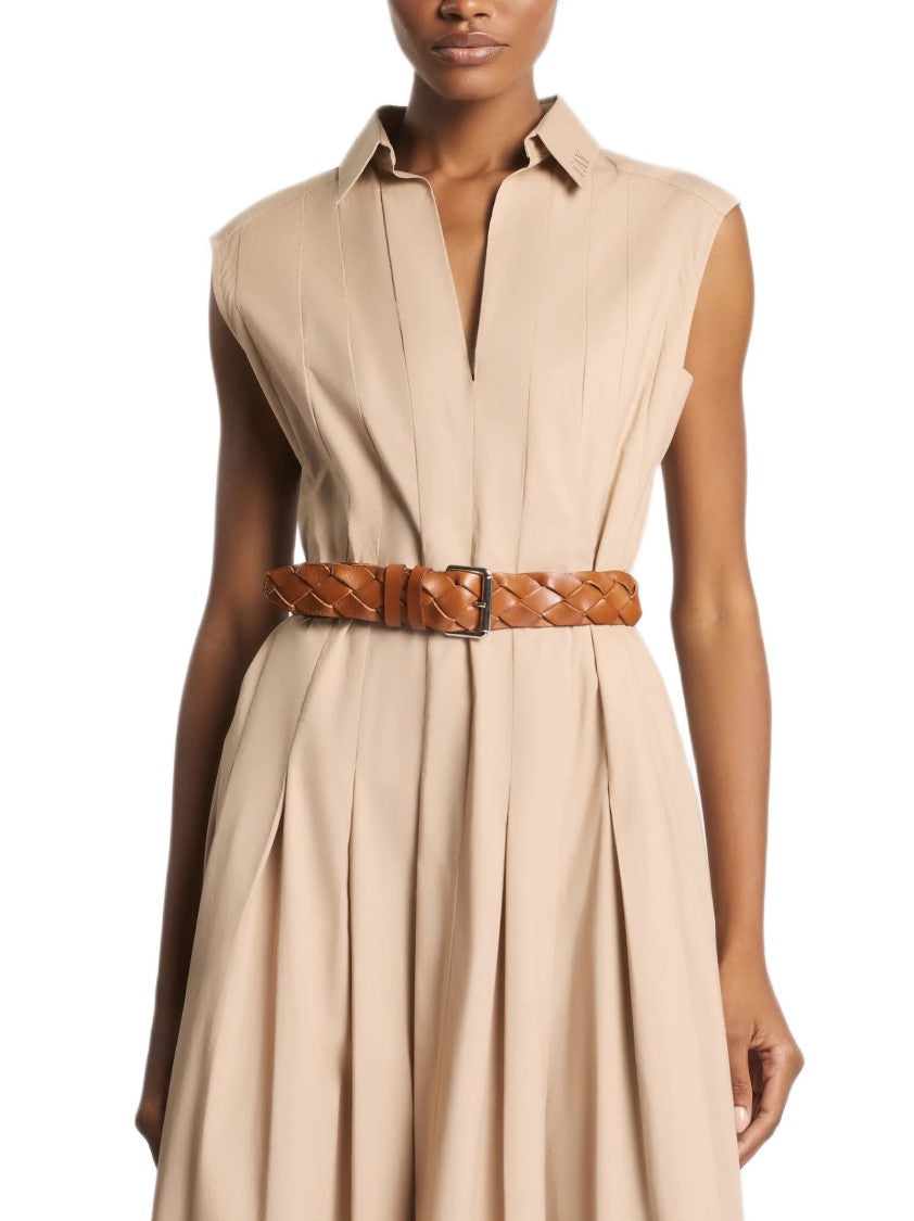 Fay Pleated Sleeveless Dress With V-Neckline And Logo Detail