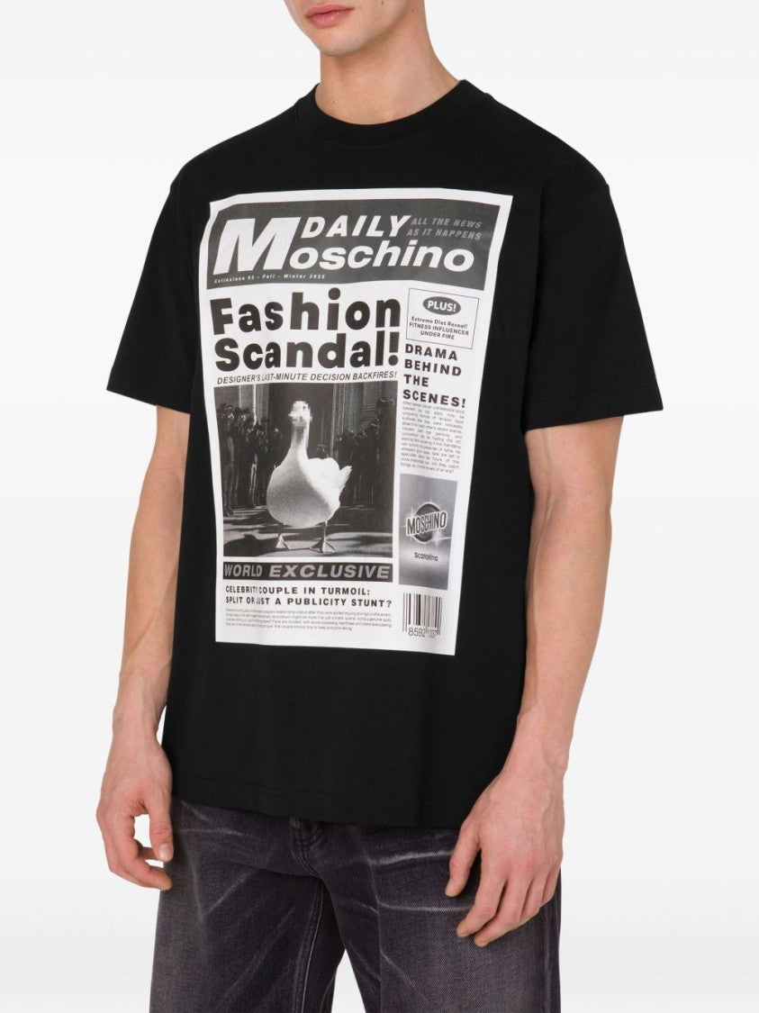 Moschino Black Newspaper Graphic Relaxed Fit T-Shirt