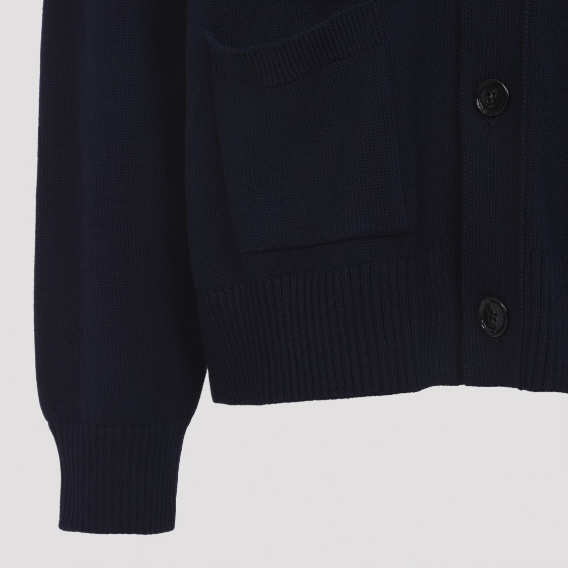 Ami Paris Button-Up Cardigan Sweater With Ribbed Detailing
