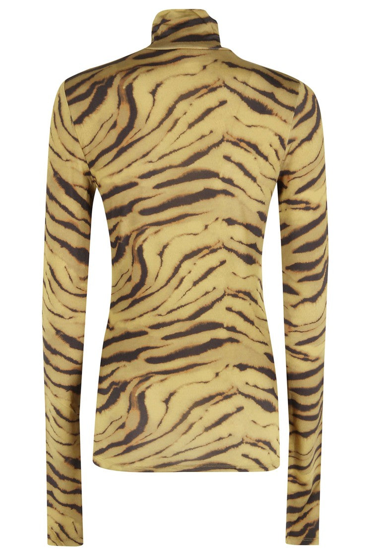 Ganni Printed Shiny Jersey Turtleneck