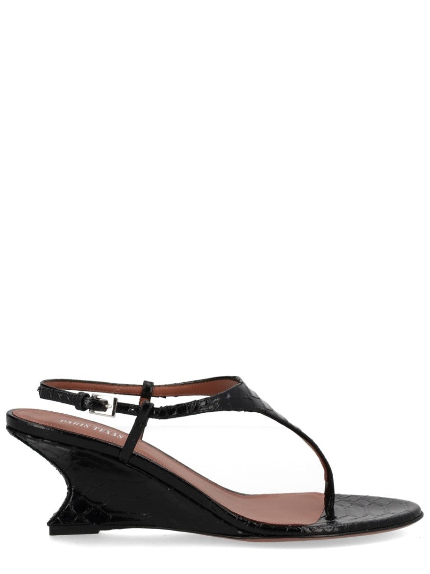 Paris Texas Nina Crocodile-Embossed Wedge Strap Sandals