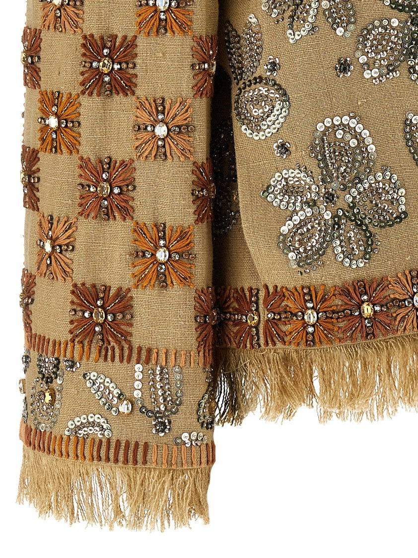 Valentino Garavani Linen Blazer With Intricate Ethnic Embroidery