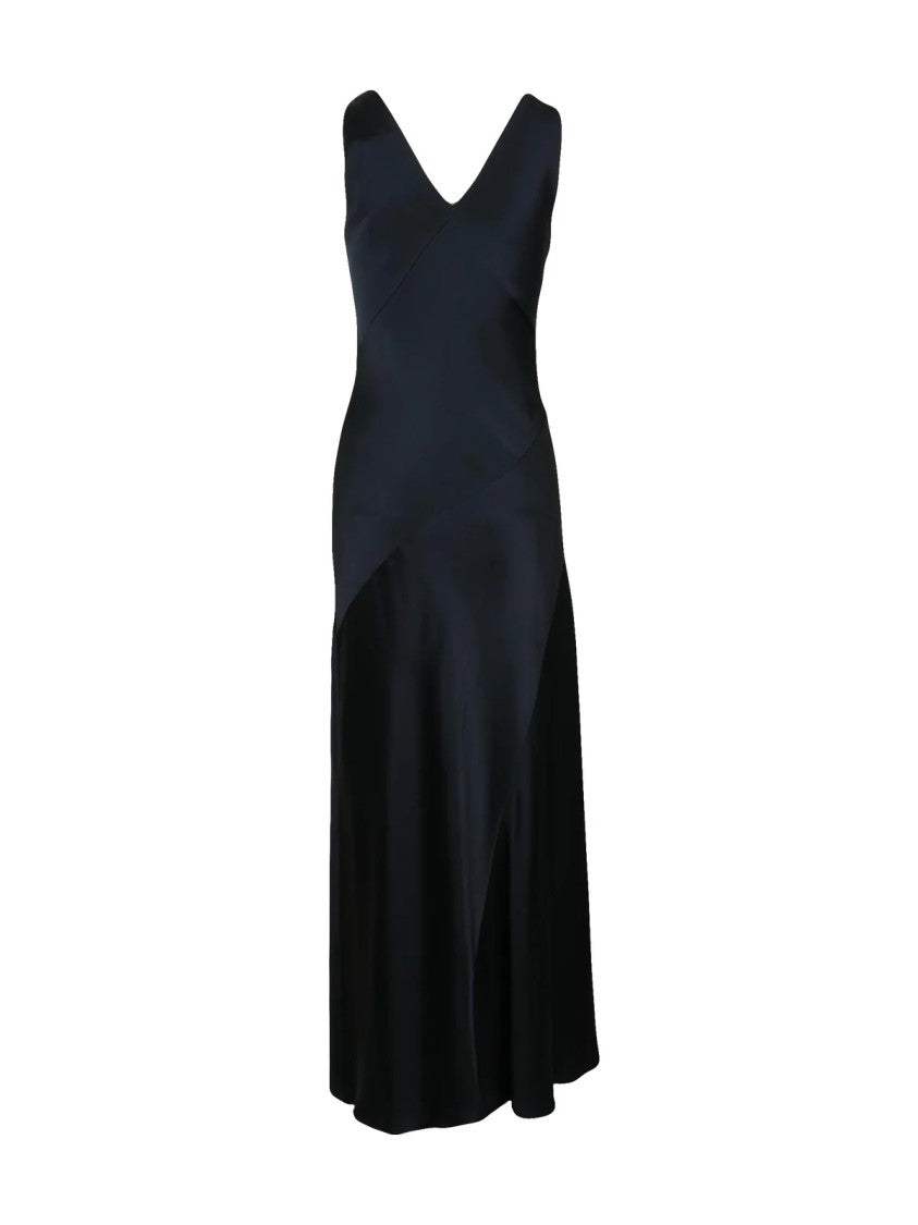 Max Mara Flared Satin Midi Dress With Deep V-Neckline