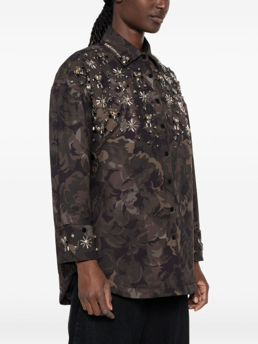 Pinko Technical Canvas Jewel Embroidered Camouflage Overshirt