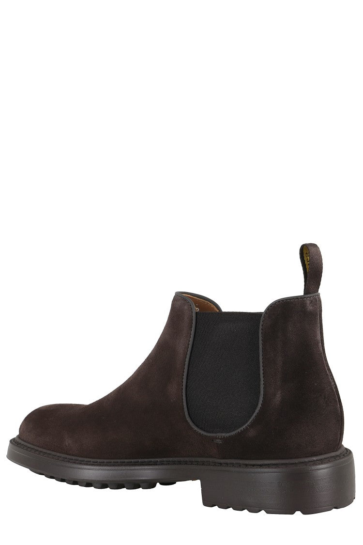 Doucal's Dark Brown Suede Ankle Boot With Elastic Inserts