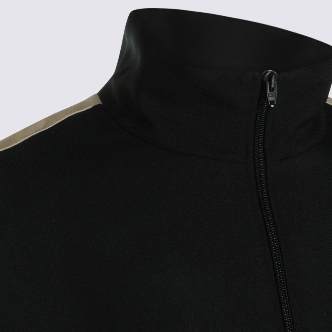 Valentino High Collar Black Knit Sweatshirt With Beige Stripes