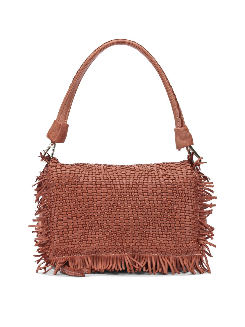 Giancarlo Nevola Woven Brown Leather Shoulder Bag With Fringed Edges