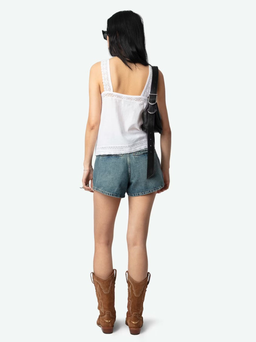 Zadig & Voltaire Lace-Trimmed White Sleeveless Top