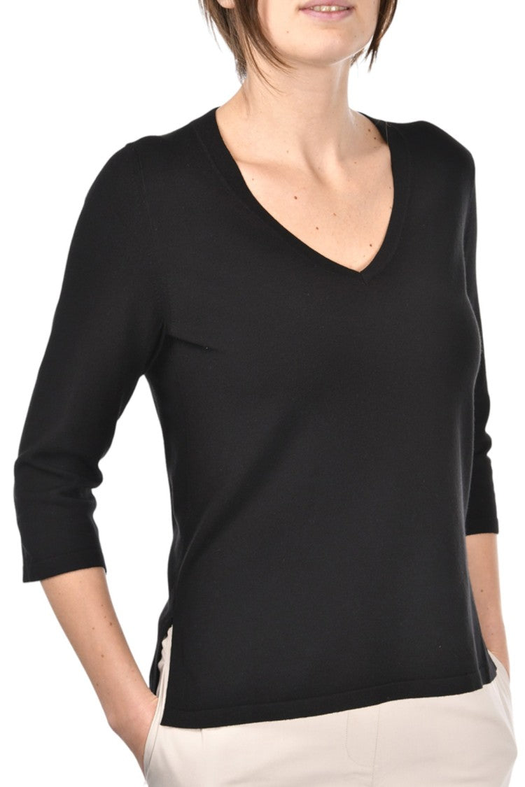 Paolo Fiorillo Capri Black Viscose Top With Wide V-Neckline