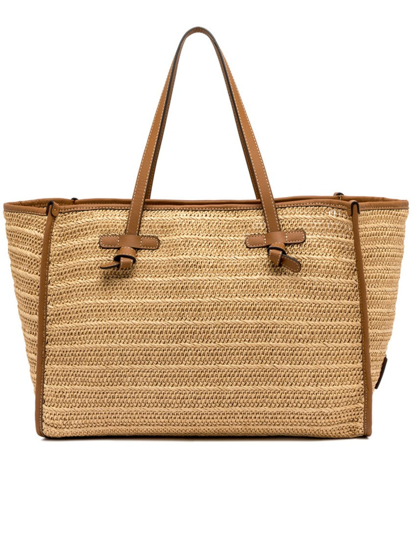 Gianni Chiarini Marcella Woven Straw Brown Leather Tote