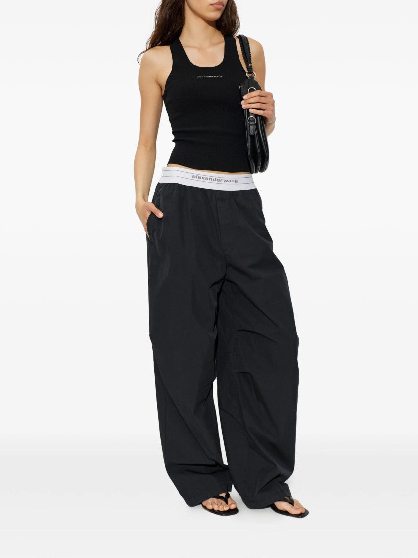 Alexander Wang Black Wide-Leg Pleated Cotton Pants