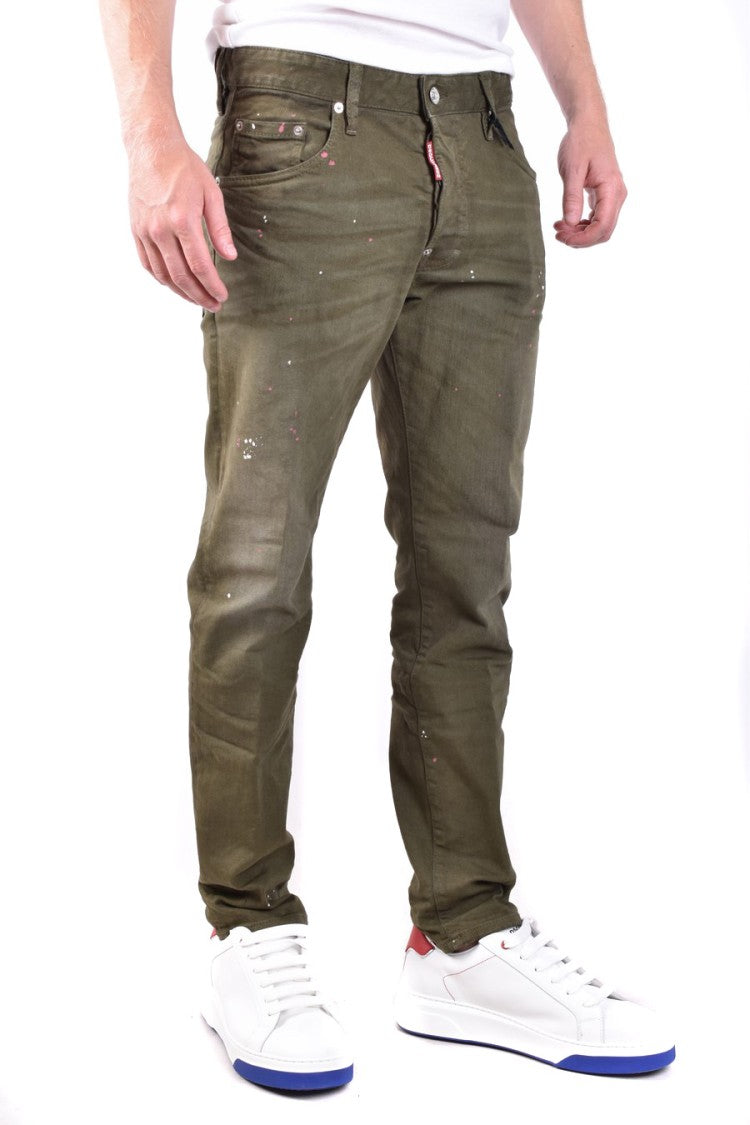 Dsquared2 Slim-Fit Distressed Green Jeans Paint Splatter