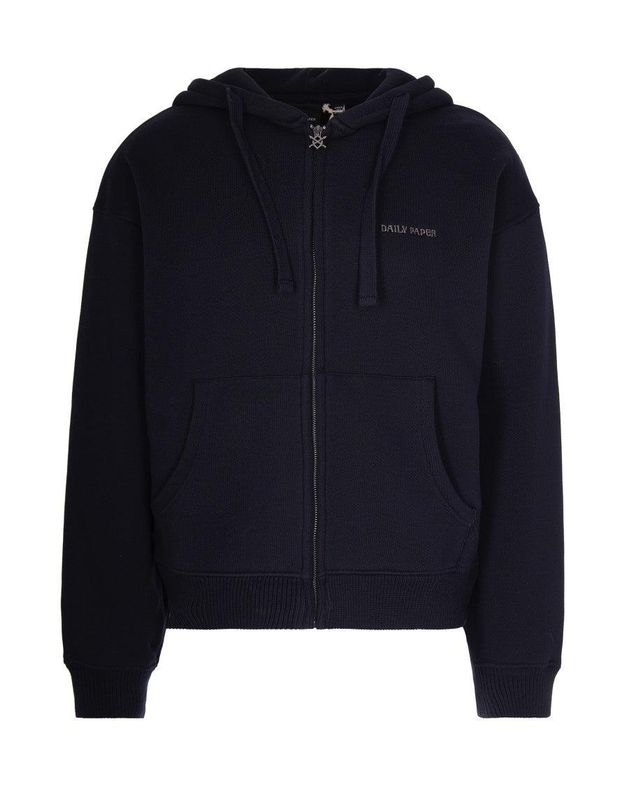 Daily Paper Boxy Black Hoodie With Adjustable Hood And Embroidered Logo