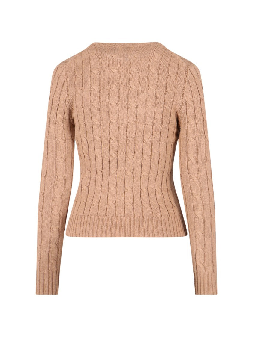 Polo Ralph Lauren Cable Knit Beige Sweater With Logo Embroidery