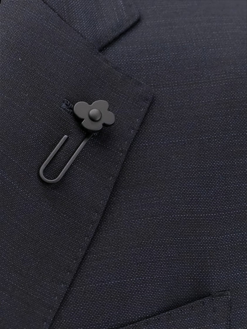 Lardini Tailored Black Jacket With Floral Lapel Pin