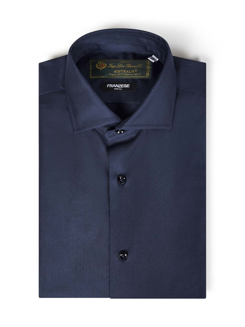 Franzese Collection Pronta Sartoria Long-Sleeve Blue Shirt In Loro Piana Fabric