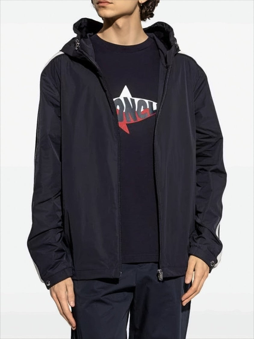 Moncler Hooded Black Lightweightjacket With Striped Detailing