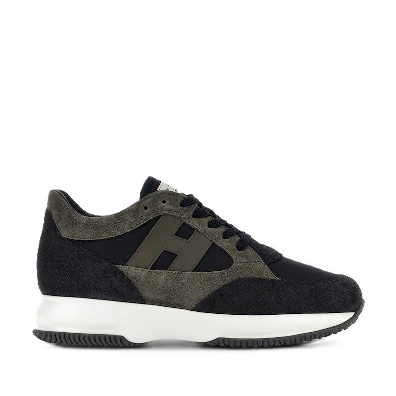 Hogan Dark Suede Fabric Logo Low-Top Sneakers