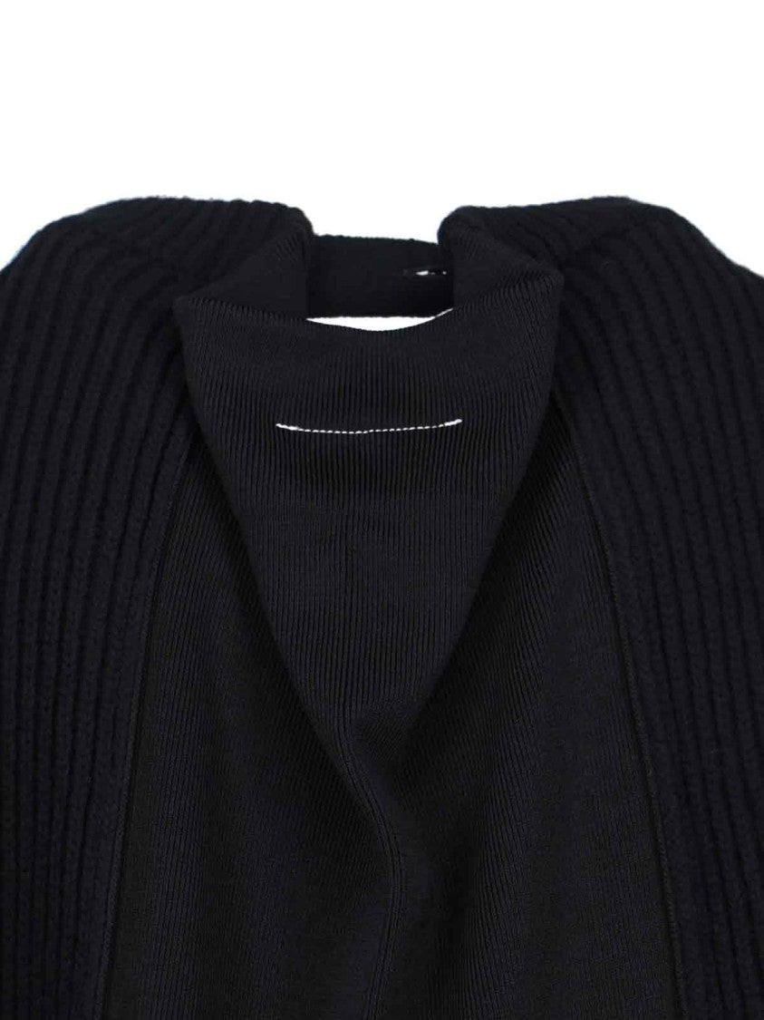 Mm6 By Maison Margiela Wool Blend Knit Dress With Contrasting Back Panel And Logo Detail