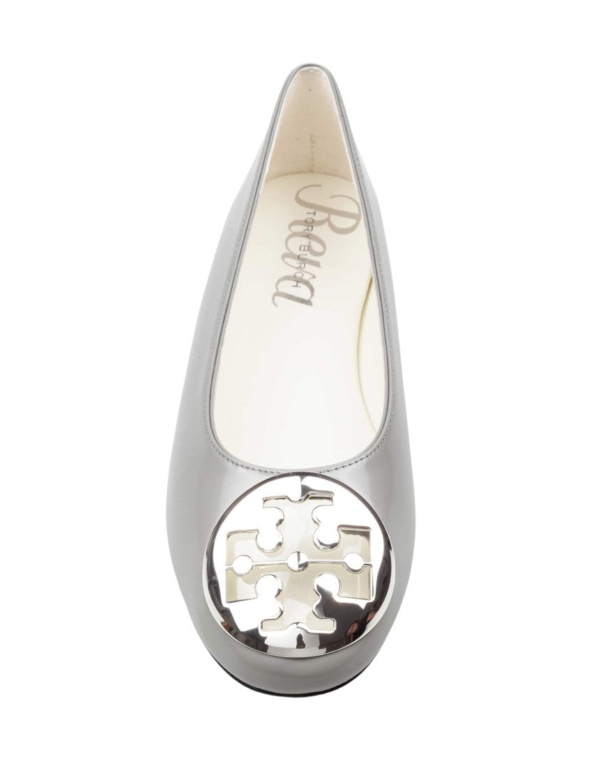 Tory Burch Runway Reva Leather Ballerina Flats, Grey