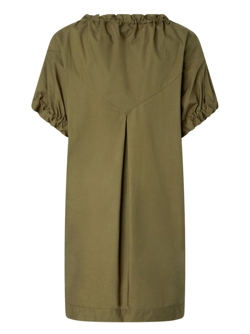 Pinko Short Green Cotton Poplin Tunic Dress With Drawstrings